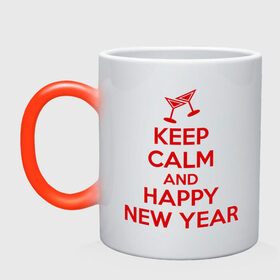 Кружка хамелеон с принтом Keep calm and happy new year , керамика | меняет цвет при нагревании, емкость 330 мл | Тематика изображения на принте: keep calm | new year | новый год | сохраняй спокойствие