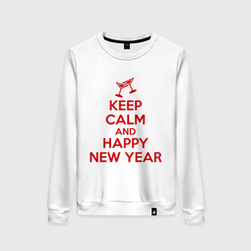 Женский свитшот хлопок с принтом Keep calm and happy new year , 100% хлопок | прямой крой, круглый вырез, на манжетах и по низу широкая трикотажная резинка  | keep calm | new year | новый год | сохраняй спокойствие