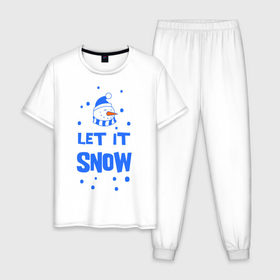 Мужская пижама хлопок с принтом Снеговик Let it snow , 100% хлопок | брюки и футболка прямого кроя, без карманов, на брюках мягкая резинка на поясе и по низу штанин
 | cнеговик | let it snow | зима | новый год | снег