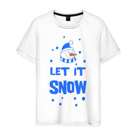 Мужская футболка хлопок с принтом Снеговик Let it snow , 100% хлопок | прямой крой, круглый вырез горловины, длина до линии бедер, слегка спущенное плечо. | cнеговик | let it snow | зима | новый год | снег