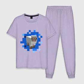 Мужская пижама хлопок с принтом Minecraft sheep , 100% хлопок | брюки и футболка прямого кроя, без карманов, на брюках мягкая резинка на поясе и по низу штанин
 | Тематика изображения на принте: майнкрафт | овечка