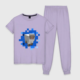 Женская пижама хлопок с принтом Minecraft sheep , 100% хлопок | брюки и футболка прямого кроя, без карманов, на брюках мягкая резинка на поясе и по низу штанин | Тематика изображения на принте: майнкрафт | овечка