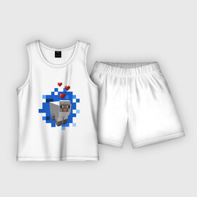 Детская пижама с шортами хлопок с принтом Minecraft sheep ,  |  | Тематика изображения на принте: 2015 | minecraft | бараны | животные | майнкрафт | овечки | приколы | символ года | ягнята