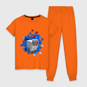 Женская пижама хлопок с принтом Minecraft sheep , 100% хлопок | брюки и футболка прямого кроя, без карманов, на брюках мягкая резинка на поясе и по низу штанин | 2015 | minecraft | бараны | животные | майнкрафт | овечки | приколы | символ года | ягнята