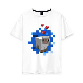 Женская футболка хлопок Oversize с принтом Minecraft sheep , 100% хлопок | свободный крой, круглый ворот, спущенный рукав, длина до линии бедер
 | 2015 | minecraft | бараны | животные | майнкрафт | овечки | приколы | символ года | ягнята