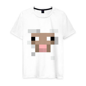 Мужская футболка хлопок с принтом Майнкрафт , 100% хлопок | прямой крой, круглый вырез горловины, длина до линии бедер, слегка спущенное плечо. | мордочка | овечка | пиксельный