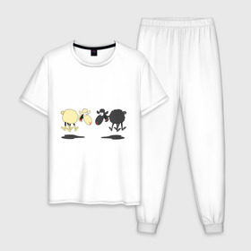 Мужская пижама хлопок с принтом Прыгающие овечки , 100% хлопок | брюки и футболка прямого кроя, без карманов, на брюках мягкая резинка на поясе и по низу штанин
 | 2015 | бараны | животные | овечки | приколы | символ года | ягнята