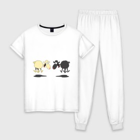 Женская пижама хлопок с принтом Прыгающие овечки , 100% хлопок | брюки и футболка прямого кроя, без карманов, на брюках мягкая резинка на поясе и по низу штанин | 2015 | бараны | животные | овечки | приколы | символ года | ягнята