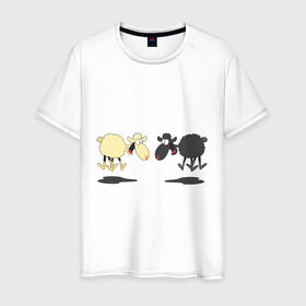 Мужская футболка хлопок с принтом Прыгающие овечки , 100% хлопок | прямой крой, круглый вырез горловины, длина до линии бедер, слегка спущенное плечо. | 2015 | бараны | животные | овечки | приколы | символ года | ягнята
