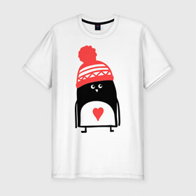 Мужская футболка премиум с принтом Пингвин в шапке , 92% хлопок, 8% лайкра | приталенный силуэт, круглый вырез ворота, длина до линии бедра, короткий рукав | пингвин