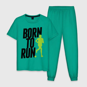 Мужская пижама хлопок с принтом Рожден для бега , 100% хлопок | брюки и футболка прямого кроя, без карманов, на брюках мягкая резинка на поясе и по низу штанин
 | born to run | run | бегать | рожден | рожден бежать