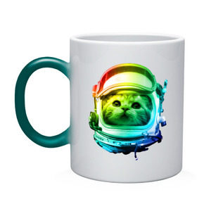 Кружка хамелеон с принтом Кот космонавт , керамика | меняет цвет при нагревании, емкость 330 мл | space | астронавт | животные | звезды | космос | кот | кошка | мордочка | шлем
