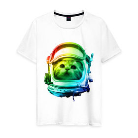 Мужская футболка хлопок с принтом Кот космонавт , 100% хлопок | прямой крой, круглый вырез горловины, длина до линии бедер, слегка спущенное плечо. | space | астронавт | животные | звезды | космос | кот | кошка | мордочка | шлем