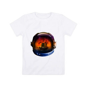 Детская футболка хлопок с принтом Чау-чау , 100% хлопок | круглый вырез горловины, полуприлегающий силуэт, длина до линии бедер | Тематика изображения на принте: астронавт | животные | космонавт | космос | мордочка | нос | собака | чау чау | шлем