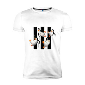 Мужская футболка премиум с принтом Пингвины Мадагаскара , 92% хлопок, 8% лайкра | приталенный силуэт, круглый вырез ворота, длина до линии бедра, короткий рукав | мадагаскар | мультик | пингвины