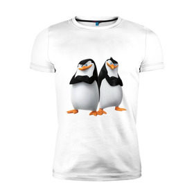 Мужская футболка премиум с принтом Пингвины Мадагаскара , 92% хлопок, 8% лайкра | приталенный силуэт, круглый вырез ворота, длина до линии бедра, короткий рукав | мадагаскар | мультик | пингвины