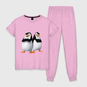 Женская пижама хлопок с принтом Пингвины Мадагаскара , 100% хлопок | брюки и футболка прямого кроя, без карманов, на брюках мягкая резинка на поясе и по низу штанин | мадагаскар | мультик | пингвины