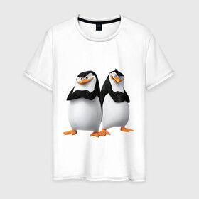 Мужская футболка хлопок с принтом Пингвины Мадагаскара , 100% хлопок | прямой крой, круглый вырез горловины, длина до линии бедер, слегка спущенное плечо. | мадагаскар | мультик | пингвины