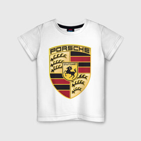 Детская футболка хлопок с принтом Porsche , 100% хлопок | круглый вырез горловины, полуприлегающий силуэт, длина до линии бедер | porsche