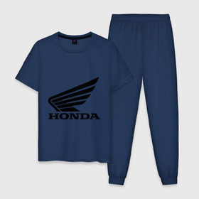 Мужская пижама хлопок с принтом Honda Motor , 100% хлопок | брюки и футболка прямого кроя, без карманов, на брюках мягкая резинка на поясе и по низу штанин
 | honda | motor | хонда