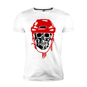 Мужская футболка премиум с принтом Мертвый хоккеист , 92% хлопок, 8% лайкра | приталенный силуэт, круглый вырез ворота, длина до линии бедра, короткий рукав | скелет