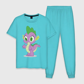 Мужская пижама хлопок с принтом Дракон Спайк , 100% хлопок | брюки и футболка прямого кроя, без карманов, на брюках мягкая резинка на поясе и по низу штанин
 | my little pony | дракон | мой маленький пони | пони | спайк