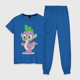 Женская пижама хлопок с принтом Дракон Спайк , 100% хлопок | брюки и футболка прямого кроя, без карманов, на брюках мягкая резинка на поясе и по низу штанин | my little pony | дракон | мой маленький пони | пони | спайк