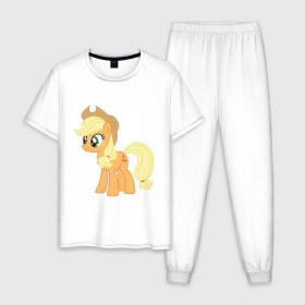 Мужская пижама хлопок с принтом Пони Эпплджек , 100% хлопок | брюки и футболка прямого кроя, без карманов, на брюках мягкая резинка на поясе и по низу штанин
 | my little pony | мой маленький пони | пони | эпплджек
