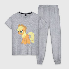 Женская пижама хлопок с принтом Пони Эпплджек , 100% хлопок | брюки и футболка прямого кроя, без карманов, на брюках мягкая резинка на поясе и по низу штанин | my little pony | мой маленький пони | пони | эпплджек