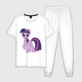Мужская пижама хлопок с принтом Пони Сумеречная Искорка , 100% хлопок | брюки и футболка прямого кроя, без карманов, на брюках мягкая резинка на поясе и по низу штанин
 | my little pony | искорка | мой маленький пони | пони | сумеречная