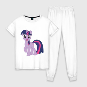 Женская пижама хлопок с принтом Пони Сумеречная Искорка , 100% хлопок | брюки и футболка прямого кроя, без карманов, на брюках мягкая резинка на поясе и по низу штанин | my little pony | искорка | мой маленький пони | пони | сумеречная