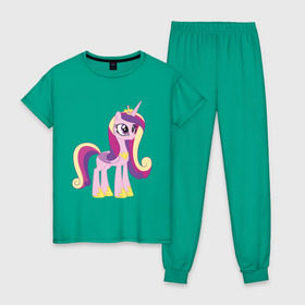 Женская пижама хлопок с принтом Принцесса Каденс , 100% хлопок | брюки и футболка прямого кроя, без карманов, на брюках мягкая резинка на поясе и по низу штанин | Тематика изображения на принте: my little pony | каденс | мой маленький пони | пони