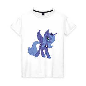Женская футболка хлопок с принтом Принцесса Луна , 100% хлопок | прямой крой, круглый вырез горловины, длина до линии бедер, слегка спущенное плечо | my little pony | луна | мой маленький пони | пони