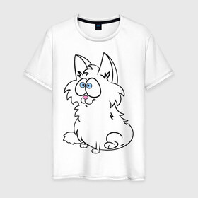 Мужская футболка хлопок с принтом Милый кот , 100% хлопок | прямой крой, круглый вырез горловины, длина до линии бедер, слегка спущенное плечо. | Тематика изображения на принте: 