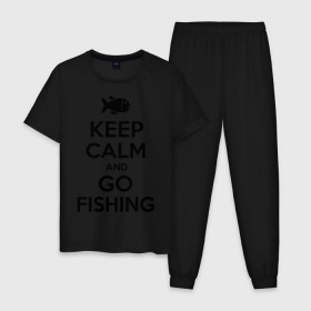 Мужская пижама хлопок с принтом Keep calm and go fishing , 100% хлопок | брюки и футболка прямого кроя, без карманов, на брюках мягкая резинка на поясе и по низу штанин
 | fishing | keep calm | рыбак | рыбалка | рыбачить | сохраняй спокойствие