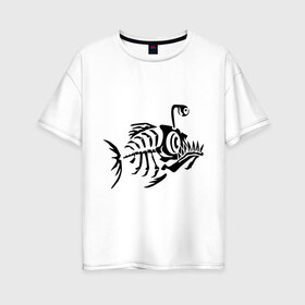 Женская футболка хлопок Oversize с принтом Скелет глубоководной рыбы , 100% хлопок | свободный крой, круглый ворот, спущенный рукав, длина до линии бедер
 | скелет