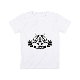 Детская футболка хлопок с принтом Bodybuilder bull , 100% хлопок | круглый вырез горловины, полуприлегающий силуэт, длина до линии бедер | Тематика изображения на принте: animal