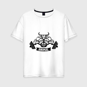 Женская футболка хлопок Oversize с принтом Bodybuilder bull , 100% хлопок | свободный крой, круглый ворот, спущенный рукав, длина до линии бедер
 | animal