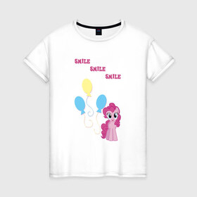 Женская футболка хлопок с принтом Pinkie Pie , 100% хлопок | прямой крой, круглый вырез горловины, длина до линии бедер, слегка спущенное плечо | 