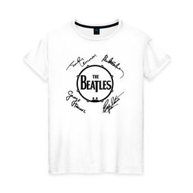 Женская футболка хлопок с принтом Beatles (автографы) , 100% хлопок | прямой крой, круглый вырез горловины, длина до линии бедер, слегка спущенное плечо | битлз