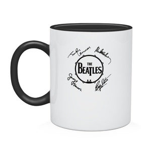 Кружка двухцветная с принтом Beatles (автографы) , керамика | объем — 330 мл, диаметр — 80 мм. Цветная ручка и кайма сверху, в некоторых цветах — вся внутренняя часть | битлз