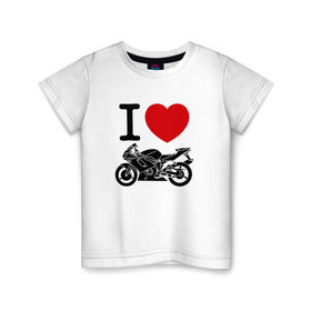 Детская футболка хлопок с принтом Я люблю спортивные мотоциклы , 100% хлопок | круглый вырез горловины, полуприлегающий силуэт, длина до линии бедер | 