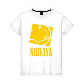 Женская футболка хлопок с принтом Nirvana , 100% хлопок | прямой крой, круглый вырез горловины, длина до линии бедер, слегка спущенное плечо | 
