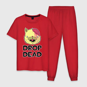 Мужская пижама хлопок с принтом Drop Dead Cat , 100% хлопок | брюки и футболка прямого кроя, без карманов, на брюках мягкая резинка на поясе и по низу штанин
 | 