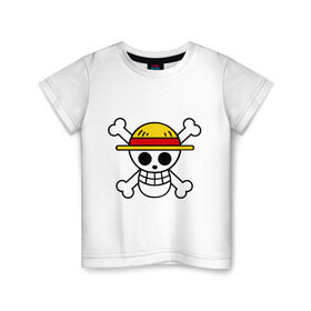 Детская футболка хлопок с принтом Флаг Луффи , 100% хлопок | круглый вырез горловины, полуприлегающий силуэт, длина до линии бедер | anime | mugivara | one piece | pirates | аниме | ванпис | луффи | манга | манки д луффи | мугивары | оба | пираты | флаг