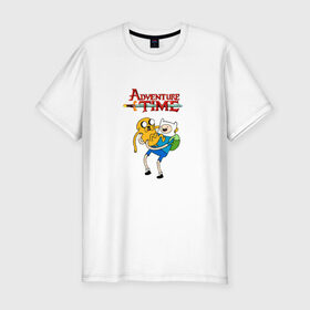 Мужская футболка премиум с принтом Adventure Time Fin and Jake , 92% хлопок, 8% лайкра | приталенный силуэт, круглый вырез ворота, длина до линии бедра, короткий рукав | 