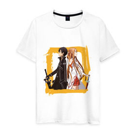 Мужская футболка хлопок с принтом Asuna & Kirito , 100% хлопок | прямой крой, круглый вырез горловины, длина до линии бедер, слегка спущенное плечо. | anime | asuna | kirito | sao | sword art online | аниме | асуна | виртуальная реальность | игры | кирито | мечи | сворд арт онлайн