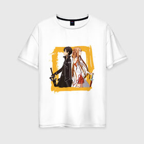 Женская футболка хлопок Oversize с принтом Asuna & Kirito , 100% хлопок | свободный крой, круглый ворот, спущенный рукав, длина до линии бедер
 | anime | asuna | kirito | sao | sword art online | аниме | асуна | виртуальная реальность | игры | кирито | мечи | сворд арт онлайн