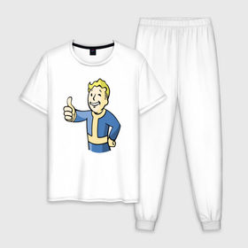 Мужская пижама хлопок с принтом Fallout vault boy , 100% хлопок | брюки и футболка прямого кроя, без карманов, на брюках мягкая резинка на поясе и по низу штанин
 | 