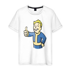 Мужская футболка хлопок с принтом Fallout vault boy , 100% хлопок | прямой крой, круглый вырез горловины, длина до линии бедер, слегка спущенное плечо. | 